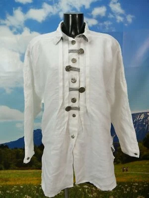 Gr.48 Hess Frackmann Leinen weiß mit Riegel fabelhafte Trachtenbluse TH2093 - Bild 1 von 3