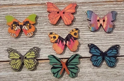 7 Pc Mixed Butterfly Shape Sewing Buttons Crafting 2-Hole Wood 1 1/8"  - Image 1 of 2