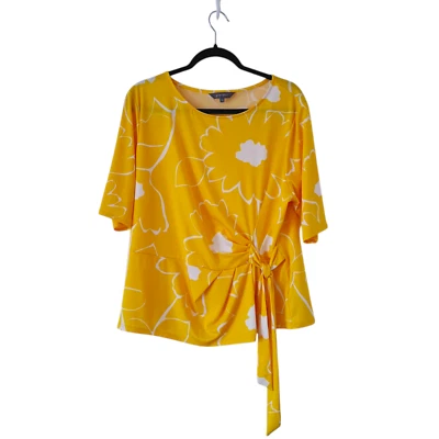 Principles Debenham Yellow FloralTop Size 18 Women Blouse Tie Front Short Sleeve - Image 1 of 4