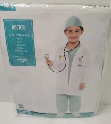 Fantasia de Doutor Halloween, Novo Tamanho Infantil (3-4), 6 peças vestir roupa de brincar - Imagem 1 de 4