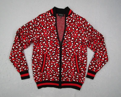 Suéter feminino Robert Rodriguez extra pequeno vermelho Constance zíper completo estampa de leopardo - Imagem 1 de 4
