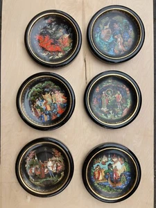 6 Rare Vintage USSR Palekh Plates Russian Folk Tale Art Hand-Painted 9" each - Picture 1 of 16
