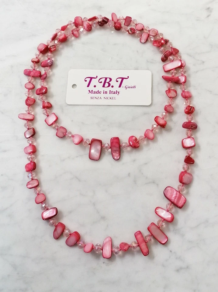 Moderna Collana Lunga Madreperla da Donna,Perle,Pietre Dure,Cristalli Rosa 9 col - Immagine 1 di 1