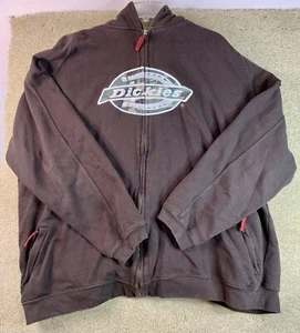 Vintage Mens Genuine Dickies Full Zip Hoodie 2XL Brown Embroidered Camo Logo HTF - Picture 1 of 5