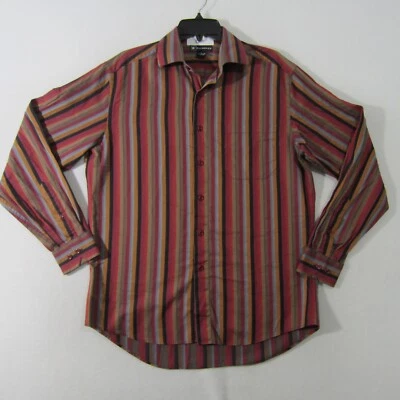 Bachrach Shirt Mens Medium Red Black Orange Button Up Long Sleeve Casual 1385 - Image 1 of 4
