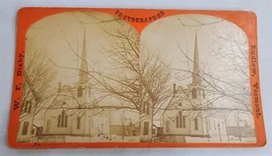 Vintage W.F.Bixby Ludlow Vermont Stereoview Photo Card Church Antique - Picture 1 of 4