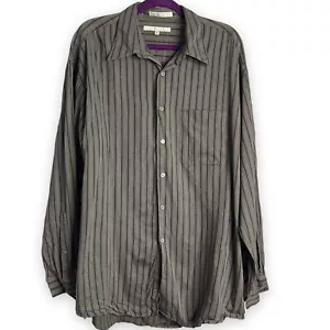 Perry Ellis Mens Gray Casual Button Down Size XL Shirt Striped Wool Blend Pocket - Picture 1 of 8