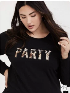 Torrid Party Sweatshirt Gold Sequin Leopard Plus Size 3 Black Pullover Top - Picture 1 of 13