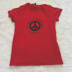 Women’s One Planet One People One Hope Peace Sign T-Shirt Anvil By Gildan Size M - Picture 1 of 9
