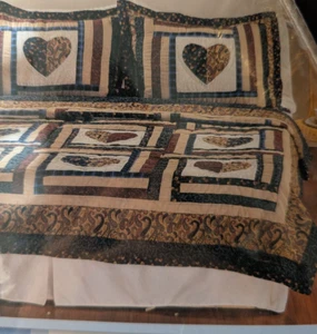 Living Quarters Hearts Quilt Queen Comforter Set Country Hearts NEW 86" - Picture 1 of 5