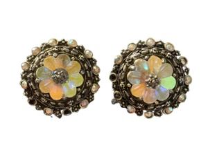 Pendientes con clip de estrás en tono plateado J8E vintage BLANCO TAL CUAL - Imagen 1 de 3