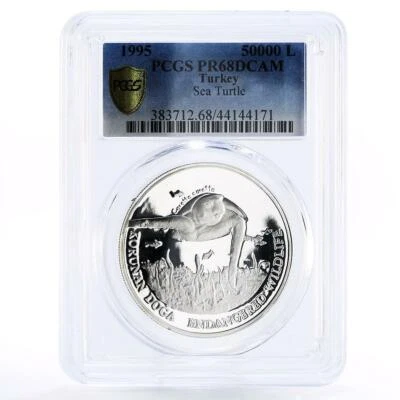 Turkey 50000 lira Endangered Widlife Sea Turtle PR68 PCGS silver coin 1995 - Image 1 of 2