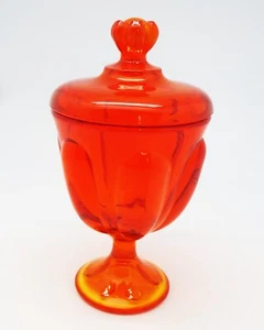 VTG VIKING PERSIMMON AMBERINA ORANGE PEDESTAL COMPOTE 8 in CANDY DISH w/LID - Picture 1 of 4