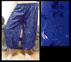 Harem Pants Belly Dance Azul oscuro con diseño floral en relieve - Imagen 1 de 1