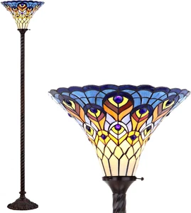 JYL8006A Peacock Tiffany-Style 70" Torchiere LED Floor Lamp, Tiffany, Traditiona - Picture 1 of 6