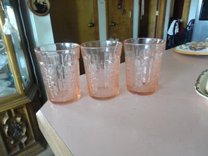 Sharon cabbage Rose 9 oz flat thick pink water tumbler lot of 3 - Picture 1 of 4