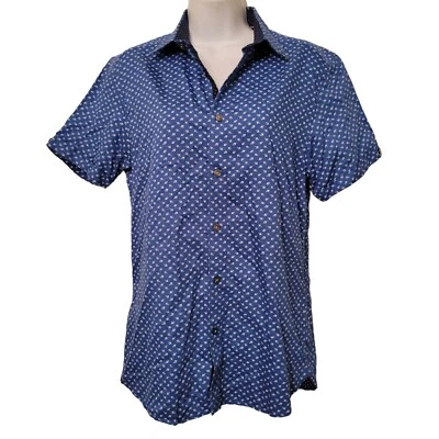 Blusa Camisa Ted Baker Azul Blanco Estampado Ditzy Manga Corta Abotonada 2 Foto 1 de 4