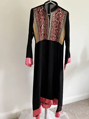 Pakistan Indian embroidered Black kurta High Low Aline Shirt Eid Ramadan Brand - Image 1 of 4