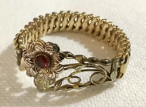 DFB Gold Filled CARMEN 4X0 Red Ruby Glass Flower Sweetheart Expandable Bracelet - Picture 1 of 17