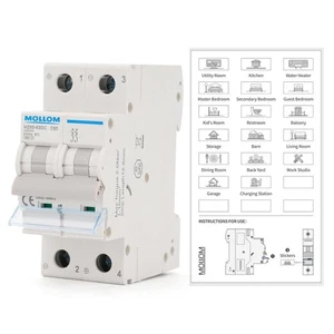 MOLLOM DC 2 Pole Miniature Circuit Breaker, 1000V 50Amps, C50 Scene...  - Picture 1 of 8
