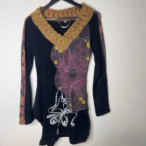 Y2K Art To Wear Bella Carra Embroidered Knit Long Sleeve Top Asymmetrical - Picture 1 of 17