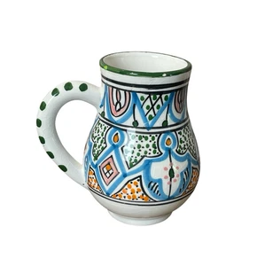 Le Souk Ceramique Malika Design Mug Cup Blue Orange White Hand-painted Stoneware - Picture 1 of 13