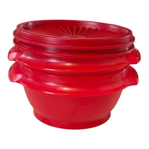Tupperware 10 oz. Servalier Cuencos Rojos Tapas Rojas Juego de 2 Cuencos Pequeños NUEVO - Imagen 1 de 10