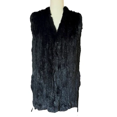 Chaleco de piel de conejo real Love Token negro con cordones laterales para mujer pequeño Foto 1 de 4