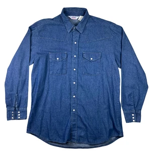 Camicia denim vintage Five Brother uomo 2XL denim perla snap Dakota anni 80 made in USA - Foto 1 di 9