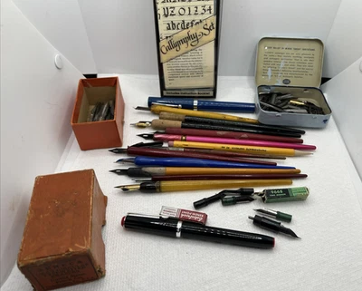 Винтажная каллиграфия погружение перьевая ручка смешанный лот и новый в коробке - Изображение 1 из 4
