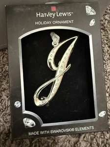 Harvey Lewis Monogram Ornament J Silver Swarovski Elements Christmas Holiday - Picture 1 of 4
