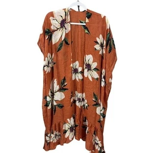 Modena Rust Orange Floral Kimono OS Bold Garden Party Layering Wrap Coverup Swim - Picture 1 of 15