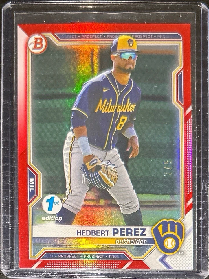2021 Bowman Draft 1st Edition Hedbert Perez Red Foil 2/5 Brewers - Image 1 of 1