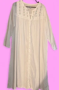 Vintage Erika Taylor Intimates Long White 100% COTTON Nightgown Prairie size L - Picture 1 of 7
