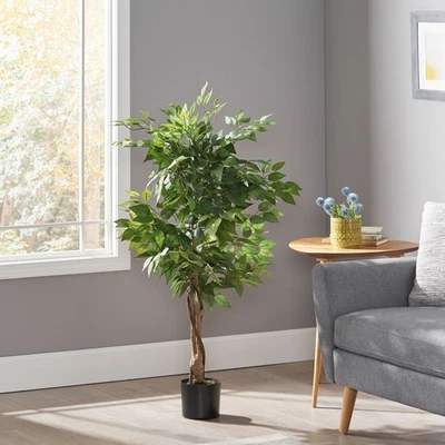 Árbol de ficus artificial 47,25" en maceta, higo llorón realista decoración del hogar Foto 1 de 4