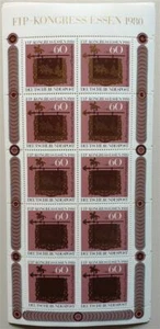 FIP-Kongress Essen 1980, 10er Blockausgabe, Markenwert a 60 Pfennig, postfrisch - Bild 1 von 1