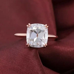 10K Rose Gold Plated 7.5 MM Colorless OEC Cut Cushion Moissanite Engagement Ring - Picture 1 of 5