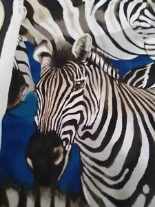 The Alexander Henry Fabric Collection 2003 Zebra On Blue Cotton ~28" x44" - Picture 1 of 4
