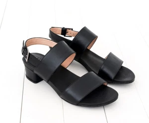 Frankie4 Sandals Womens US 8.5 EUR 39 Black Leather Comfort Block Heel - Picture 1 of 10