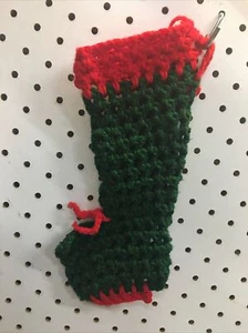 Vintage gehäkelt Makramee Strick Weihnachten Strumpf Handarbeit 11" Schlittschuh grün - Bild 1 von 6