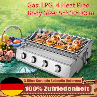 Edelstahl-Brenner Gasgrill Gasbräter 4-flammig LPG Gastro BBQ Tischgrill NEU DHL - Bild 1 von 4
