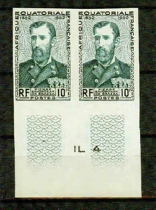 F.E.A -1951– SAVORGNAN DE BRAZZA-  IMPERF LOWER SELVEDGE PAIR–VF** - Picture 1 of 1