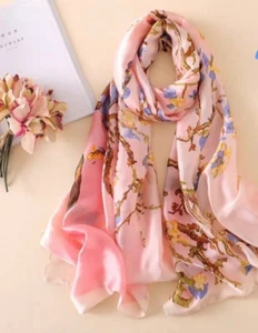 Seidentuch Damen Frauen Blumen Van Gogh Design Rosa Lila Hijab Halstuch Seidentuch - Bild 1 von 6