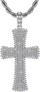 LUXE Mens 14k White Gold Cross Pendant MASCULINE Bling Chain Necklace Men Plated - Picture 1 of 4