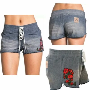 Affliction Women's Short ATHENS In Blue Biker casual flowers - Picture 1 of 11