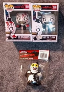 Terrifier Art The Clown LOT Funko Pops 1590 1592 w/ Protectors And Squishy Toy - Picture 1 of 13