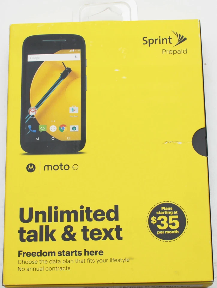 Brand New in Box! Motorola MOTO E - 8GB - Black (Sprint) Smartphone Prepaid - Image 1 of 1