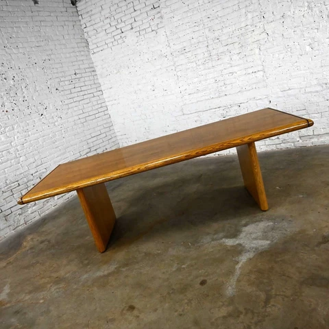 Modern Oak Large Trestle Style Dining or Conference Table Bullnose Edges Cover