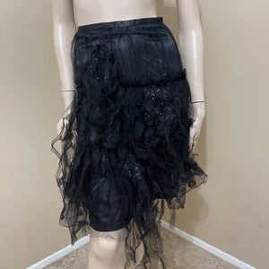 Women’s Black Polyester Casual Cocktail Layered Lace Beaded Pleated Size M Skirt - Picture 1 of 12