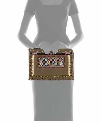 Valentino  Garavani beaded canvas large unisex Clutch Olive Color , new w/tag - Image 1 of 4